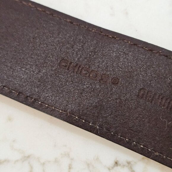 Chicos Small Genuine Leather Belt Aztec Medallion Buckle Brown Beaded - Picture 12 of 15